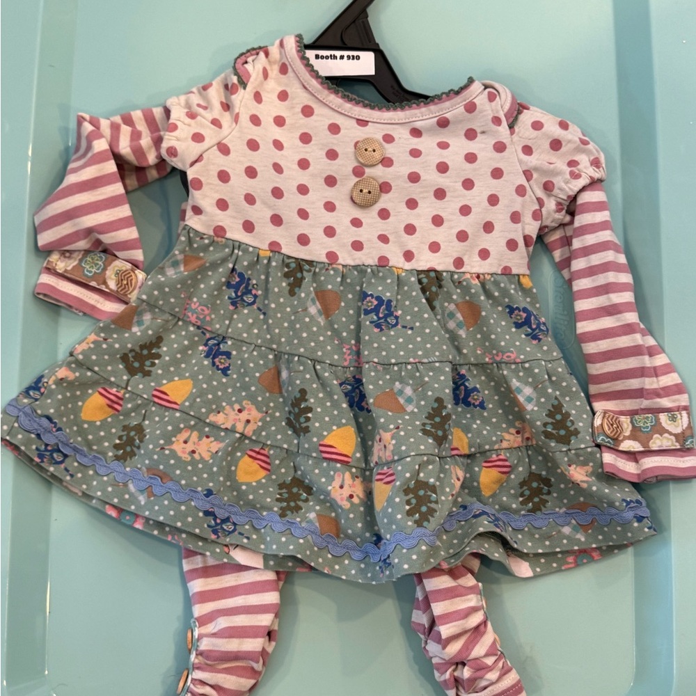 Matilda Jane Purple Polka Dot Baby Dress and pants with Striped Sleeves